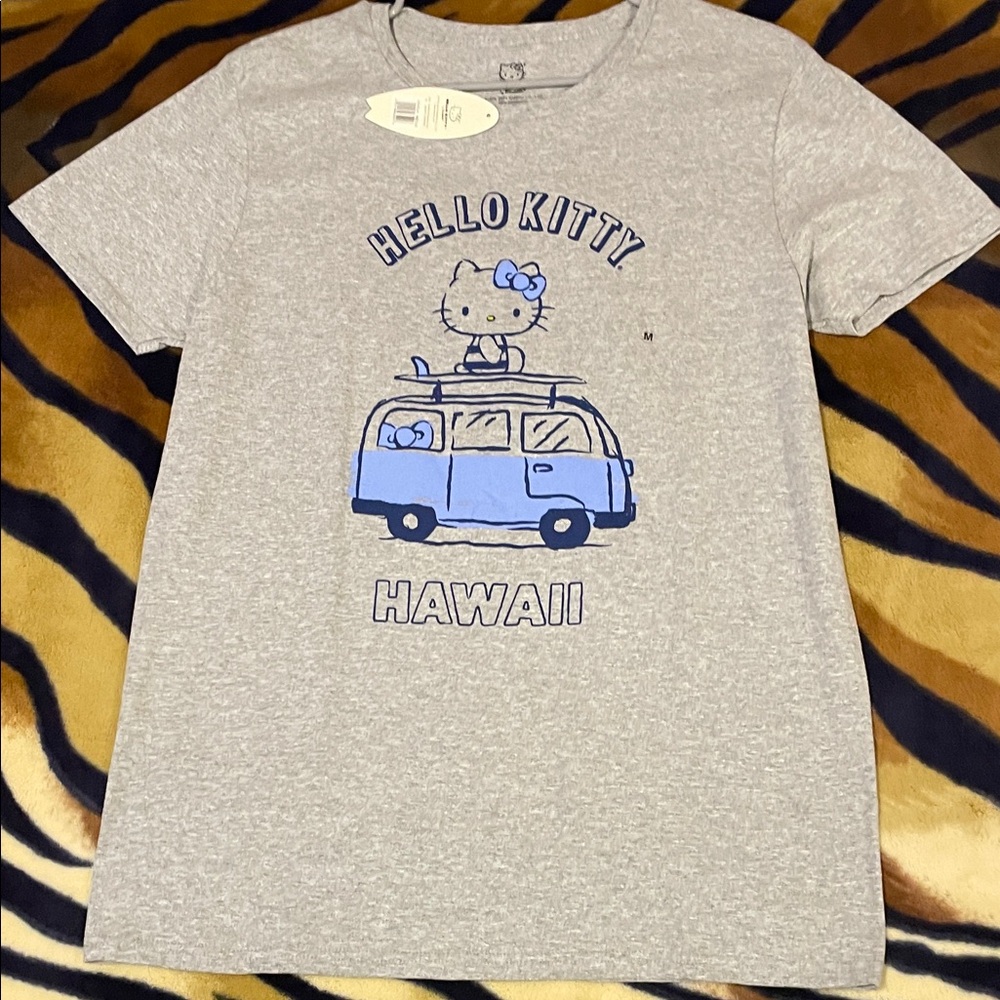 Sanrio Gray Tee with Blue Hello Kitty Hawaii Design